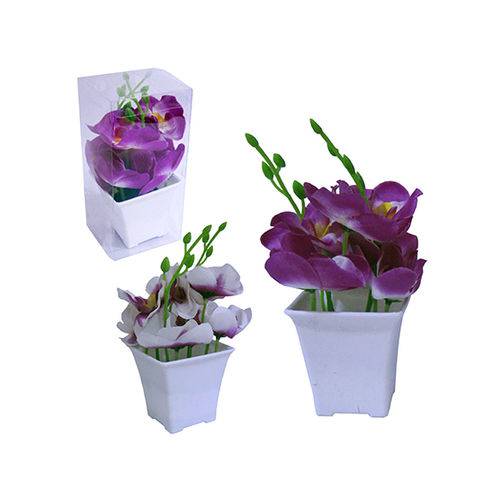 Vaso com Flor Artificial de Plastico Quadrado 18x8 5cm