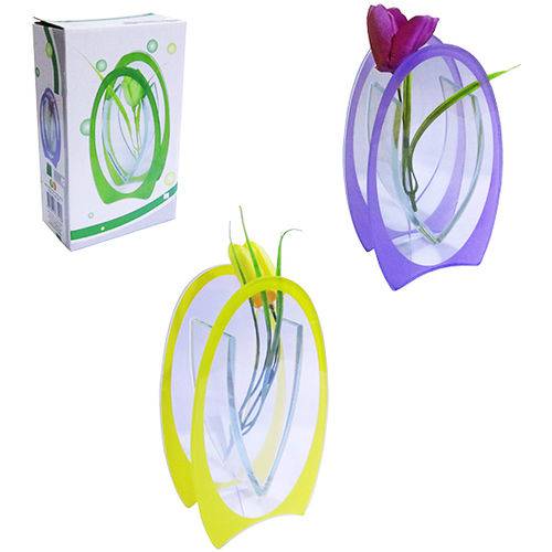 Vaso com Flor de Vidro Oval Colors 16x9 5cm