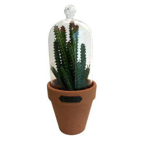 Vaso com Tampa Vidro Candelabra Cactus Verde e Laranja