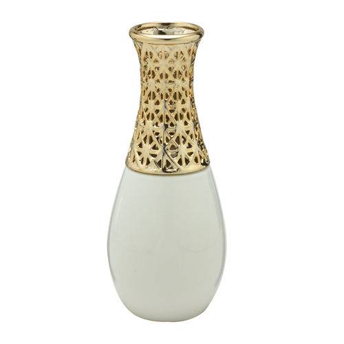 Vaso de Ceramica 25cm Branco e Dourado Concepts Life