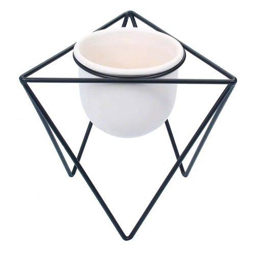 Vaso de Cerâmica Branco com Base de Ferro Triangular