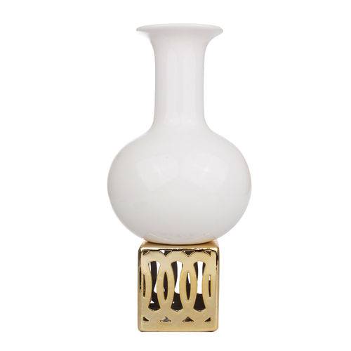 Vaso de Ceramica Branco com Base Dourada 33cm Concepts Life