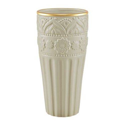 Vaso de Cerâmica - Cinza com Detalhes de Flores - Médio 25cm