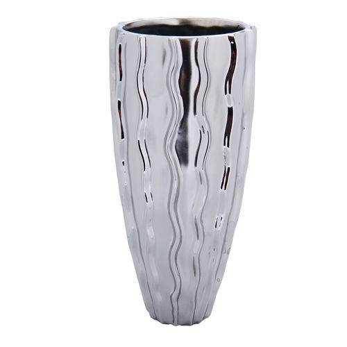Vaso de Ceramica Clean Branco e Prata 26cm Concepts Life