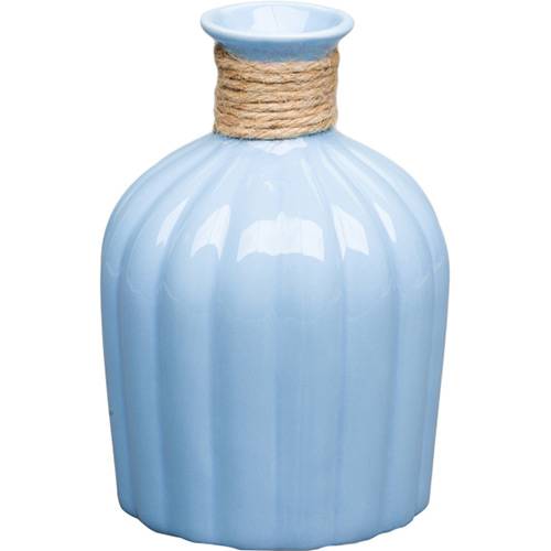 Vaso de Cerâmica com Acabamento em Vidro Lines Azul 14x14x21cm - Prestige