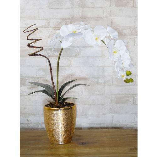 Vaso de Cerâmica com Arranjo de Orquídea Artificial