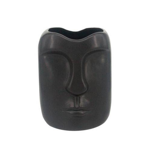 Vaso de Ceramica Formato Rosto Preto 18cm