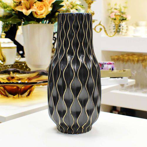 Vaso de Cerâmica Preto com Desenhos Geométricos - 56393