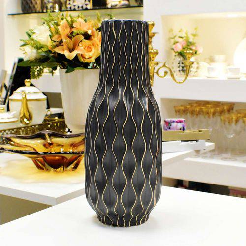 Vaso de Cerâmica Preto com Desenhos Geométricos - 56394