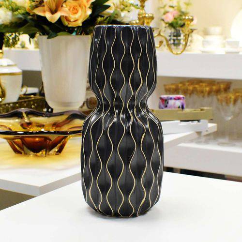 Vaso de Cerâmica Preto com Desenhos Geométricos - 56395