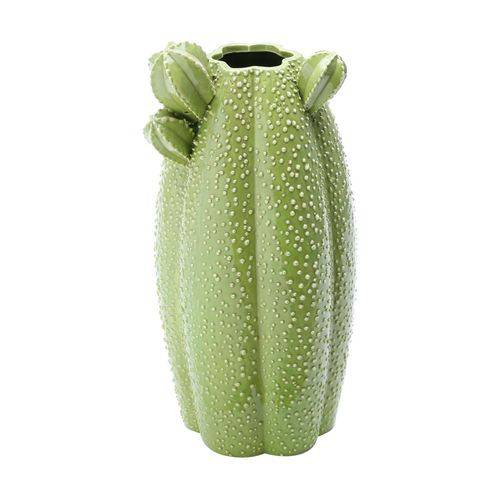 Vaso de Cerâmica Tipo Cactos 14,5x14,5x34cm Verde
