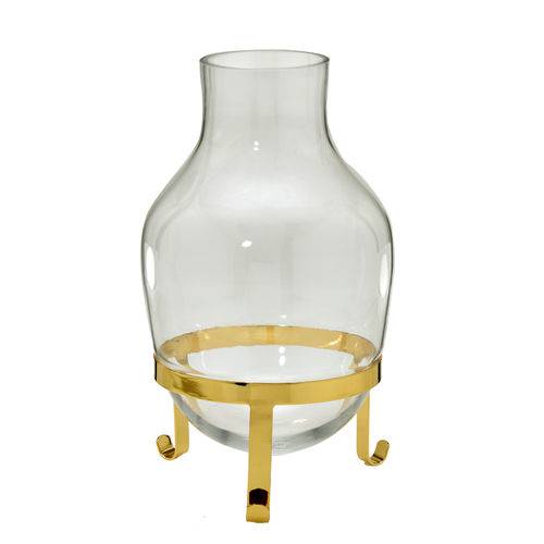 Vaso de Metal e Vidro 37cm Transparente e Dourado Espressione