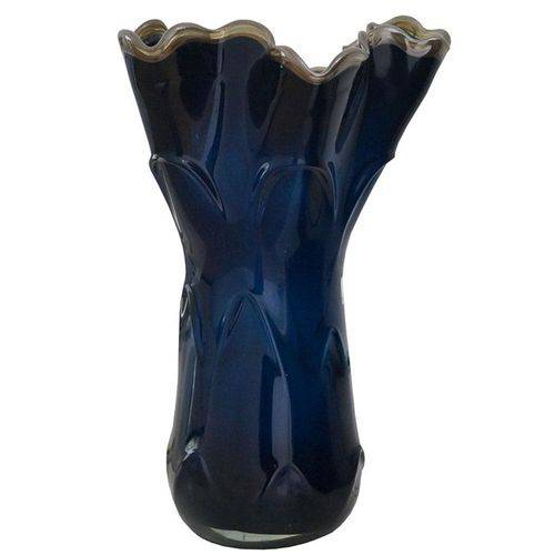 Vaso de Murano Azul com Borda Bege