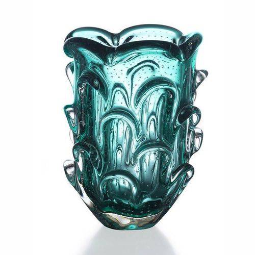 Vaso de Murano com Aspente São Marcos - Cristal Esmeralda 26cm