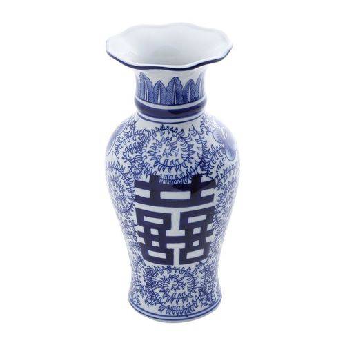 Vaso de Porcelana Azul e Branco 25,5cm Mandarim Prestige