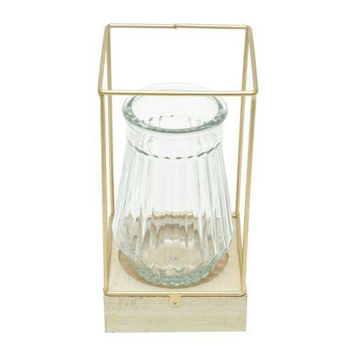 Vaso de Vidro com Led e Suporte de Madeira Glass Cobre Urban