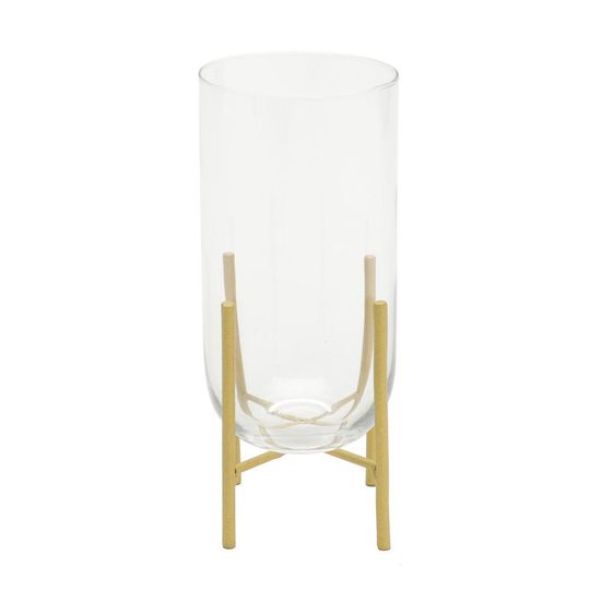 Vaso de Vidro com Suporte Long Straight 11 Cm Transparente e Dourado