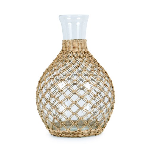 Vaso de Vidro Decorativo com Palha G