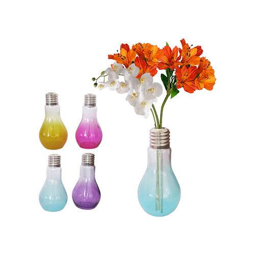 Vaso de Vidro Lampada Colors 400ml 17cm Flor Nao Inclusa