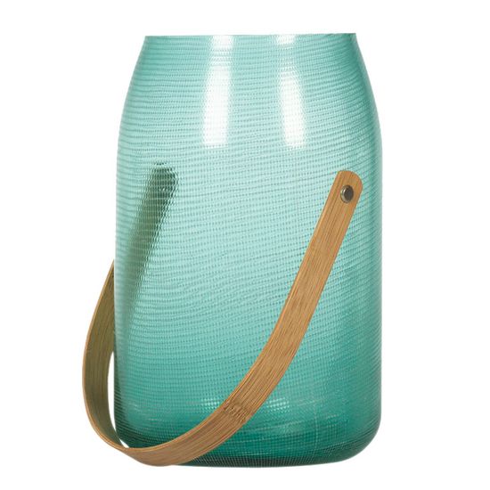 Vaso de Vidro Verde com Alça Bambu 24cm Maragogi