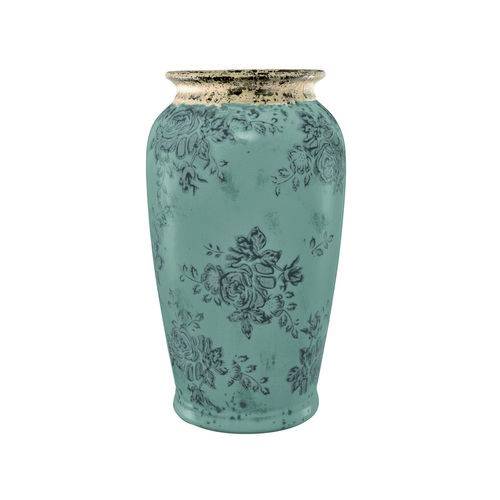 Vaso Decorativo Cerâmica Azul 16,5X28,5X16,5Cm
