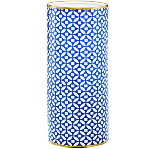 Vaso Decorativo Cerâmica Azul/Branco 13,5X30,5X13,5Cm