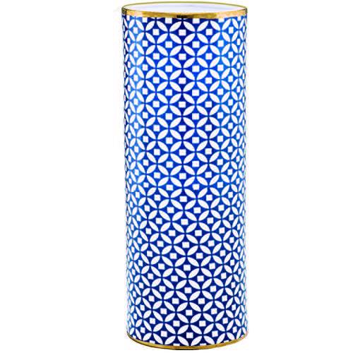 Vaso Decorativo Cerâmica Azul/branco 13,5x36x13,5cm