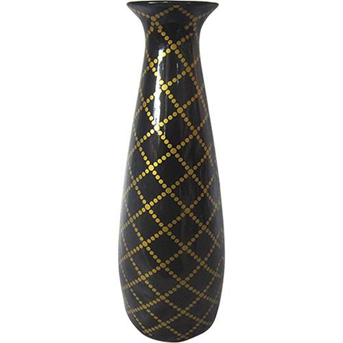 Vaso Decorativo Cerâmica Tulip Dark Dot Net Gold Fundo Urban Preto - 35x11,5x11,5cm