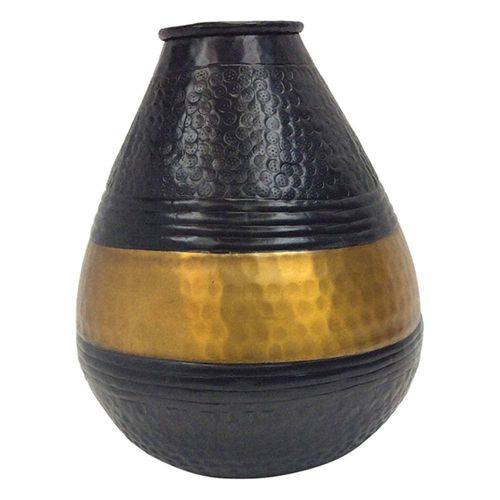 Vaso Decorativo de Alumínio Preto / Dourado - 25 Cm