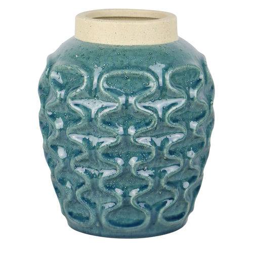 Vaso Decorativo de Cerâmica Azul Turquesa 20,5x25,5cm