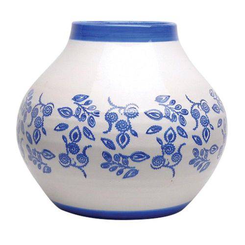 Vaso Decorativo de Cerâmica Branco com Detalhes em Azul - 27 X 31 Cm