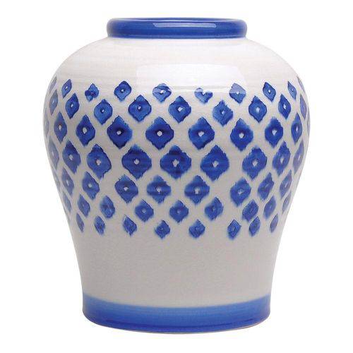 Vaso Decorativo de Cerâmica Branco com Detalhes em Azul - 27 X 24 Cm