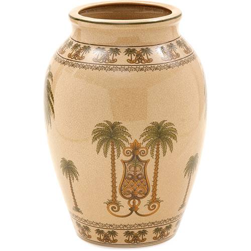Vaso Decorativo em Cerâmica BTC Bege/Estampado - (36x25x25cm)