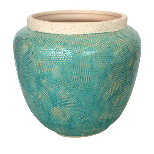 Vaso Decorativo em Ceramica Verde 26x24cm - Led Lustre