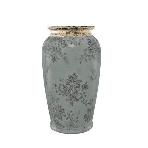 Vaso Decorativo Florido em Cerâmica 28,5cmx16,5cm Mart Collection Azul