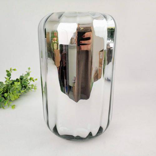 Vaso Decorativo Prateado 24x15cm Vidro Decoração Prata