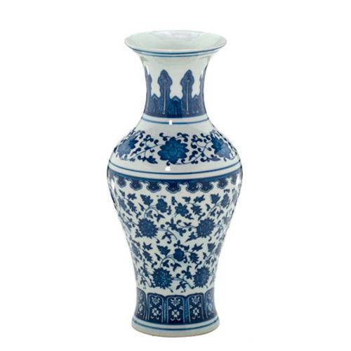 Vaso em Cerâmica Azul/branco 30,5 Cm