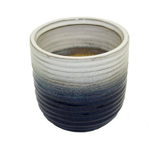 Vaso em Cerâmica Bege e Azul Escuro