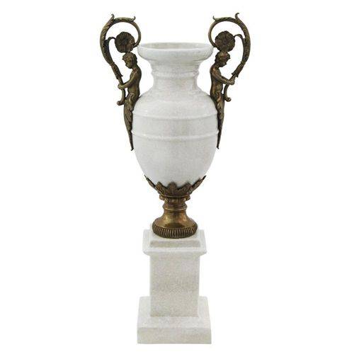 Vaso em Porcelana Bege Detalhes em Bronze 58x26