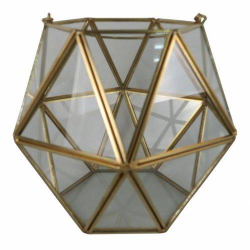 Vaso Geométrico de Vidro e Metal Dourado 16cmxø18cmx18cm