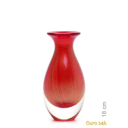 Vaso Mini Nº 2 Vermelho com Ouro - Murano - Cristais Cadoro