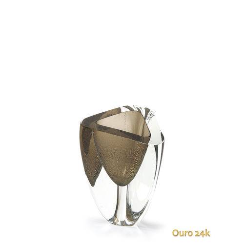 Vaso Triangular Nº 4 Fumê com Ouro - Murano - Cristais Cadoro