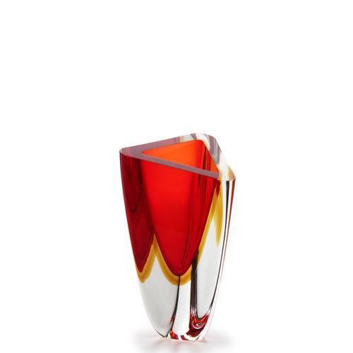 Vaso Triangular Nº 3 Bicolor Vermelho com Âmbar - Murano - Cristais Cadoro