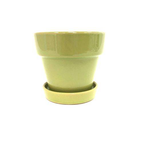 Vaso Verde de Cerâmica com Prato