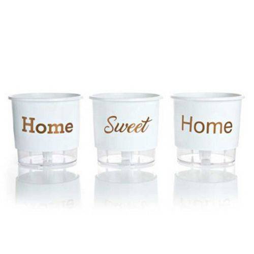 3 Vasos Auto Irrigáveis Home Sweet Home N03 Branco – Médio 16x14