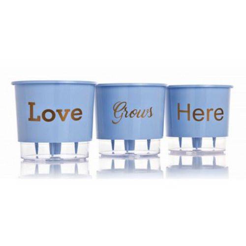 3 Vasos Auto Irrigáveis Love Grows Here Azul Serenety N02 – Pequeno 12x11