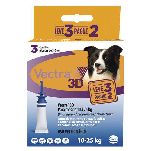 Vectra 3D para Cães de 10 a 25 Kg 3,6 ML - Leve 3 Pague 2
