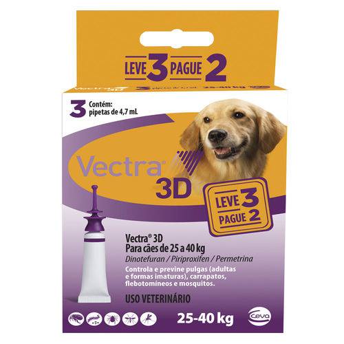 Vectra 3D para Cães de 25 a 40 Kg 4,7 ML - Leve 3 Pague 2