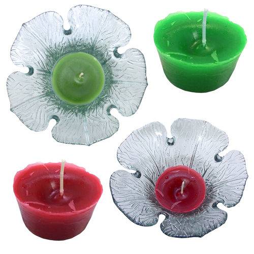 2 Vela Aromatizada Vermelho e Verde Base Formato Flor Vidro Decoração Luau Kit