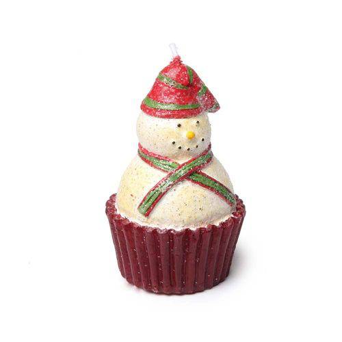 Vela Boneco de Neve Cupcake Decoração Natal Vermelha